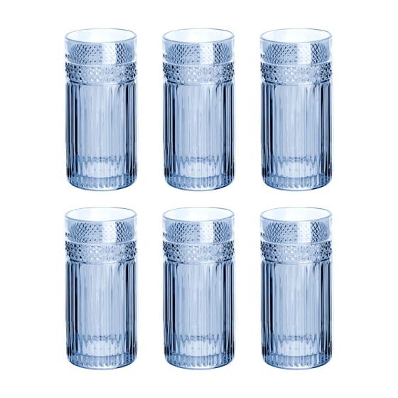 Imagem de Copo de Vidro LHermitage Para Água 360 ml Palace Azul 6 Peças