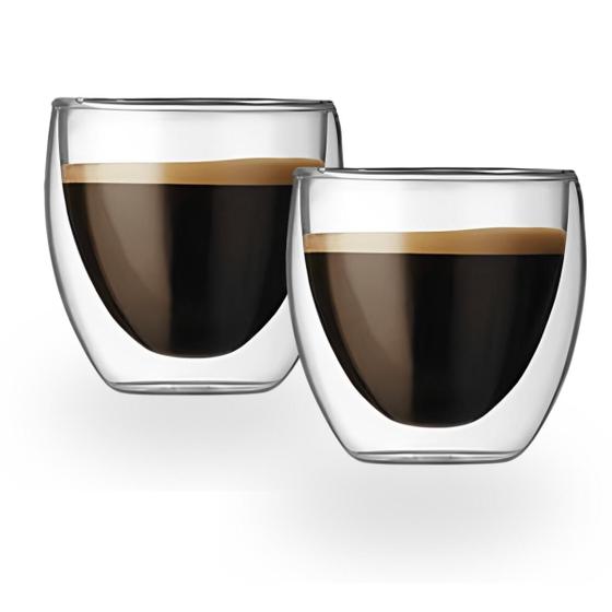 Imagem de Copo De Vidro Parede Dupla Xicara Café Chá 250ml 2 Unidades 