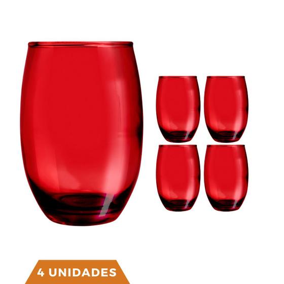 Imagem de Copo de Vidro Vermelho Redondo Mesa cozinha 450ml 4 unidades