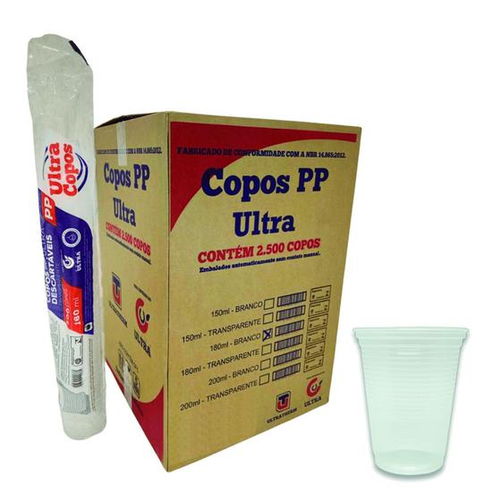 Imagem de Copo descartável 180ml pp reforçado plástico caixa com 2500 copos