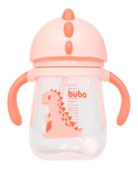 Imagem de Copo Dino c/ Alça e Canudo Retrátil 240ml - Rosa - Buba