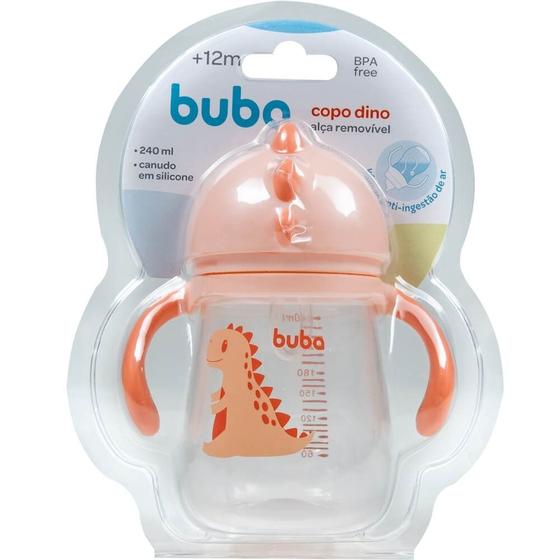 Imagem de Copo dino com dispositivo canudo e alca rosa 240ml buba