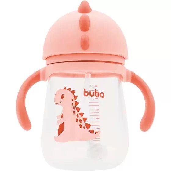 Imagem de Copo Dino Rosa com Alça Removível 240ml Com Canudo Bebê +12 Meses Buba