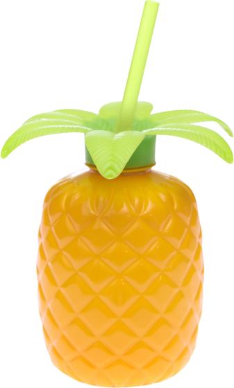 Imagem de Copo Divertido de Plástico Com Canudo Abacaxi Tropical 300ml