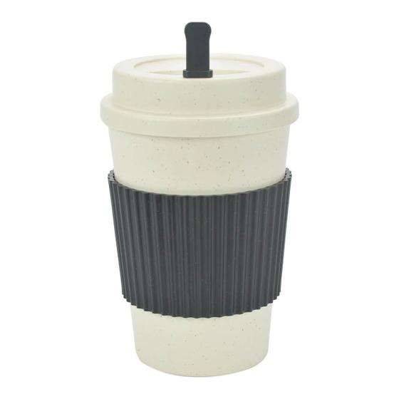 Imagem de Copo Fibra Bambu Com Mexedor Preto 450Ml
