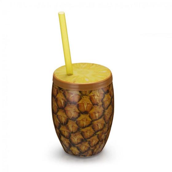 Imagem de Copo Fruta Abacaxi com Canudo 650 Ml Amarelo  Injetemp 