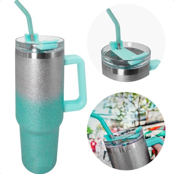 Imagem de Copo Garrafa Térmica Com Alça 1200ml Glitter Parede Dupla Aço Inox