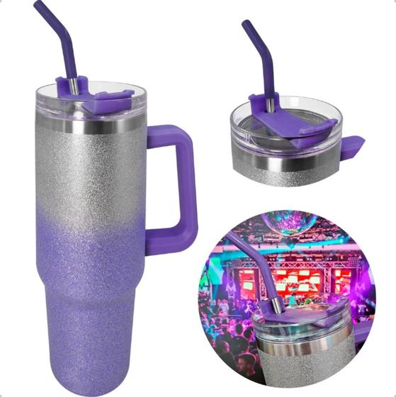 Imagem de Copo Garrafa Térmica Glitter Com Alça Parede Dupla Aço Inox 1200ml