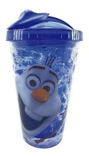 Imagem de Copo Gel Congelante Infantil Frozen Olaf Azul Com Canudo 