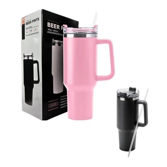 Imagem de Copo Grande Capacidade e Isolamento Térmico 1200 ml com Canudo - Cor Rosa