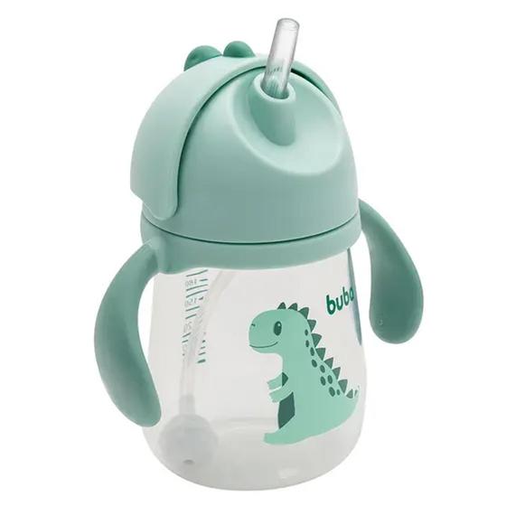Imagem de Copo Infantil Com Alça Removível E Canudo Dino Verde 240ml - Buba