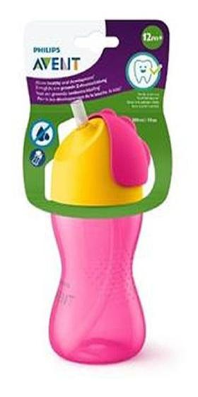 Imagem de Copo Infantil Com Canudo 300ml Rosa e Amarelo Philips Avent