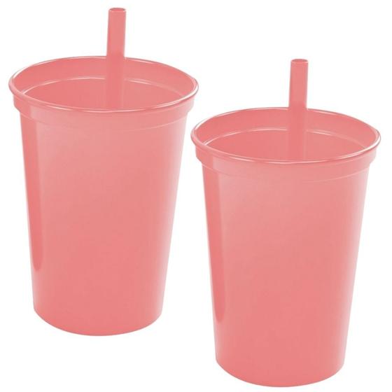Imagem de Copo infantil com canudo fixo 300ml Plasutil 2 rosa unidades ref. 2581
