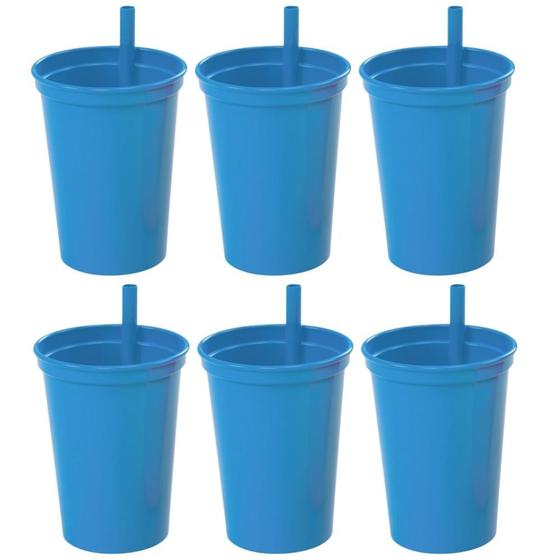 Imagem de Copo infantil com canudo fixo 300ml Plasutil 6 azul unidades ref. 2581