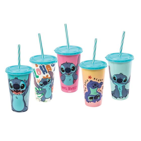 Imagem de Copo Infantil com Canudo Shake 500mL da Disney Stitch com Tampa Estampas Variadas