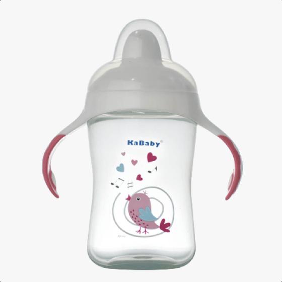 Imagem de Copo Infantil de Transição com Bico Rígido e Alças 300ml +6 Meses Passaro Rosa Livre de BPA Caneca KaBaby - 1115R