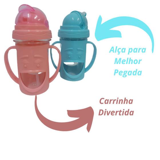 Imagem de Copo Infantil Garrafinha com Tampa Canudo e Alça de Plastico