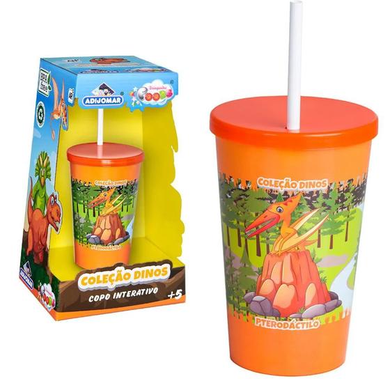 Imagem de Copo Interativo Pterodáctilo Coleção Dino Com Tampa E Canudo 750ml +5 Anos Adijomar Brinquedos