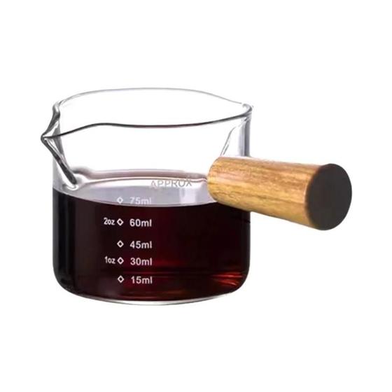 Imagem de Copo Medidor de Café Expresso (75ml e 100ml) com Alça de Madeira