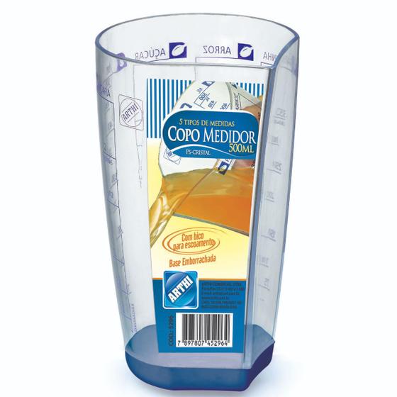 Imagem de Copo Medidor Graduado Acrílico Base Emborrachada 500ml Arthi