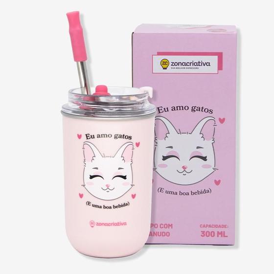 Imagem de Copo neo c/canudo 300ml eu amo gatos