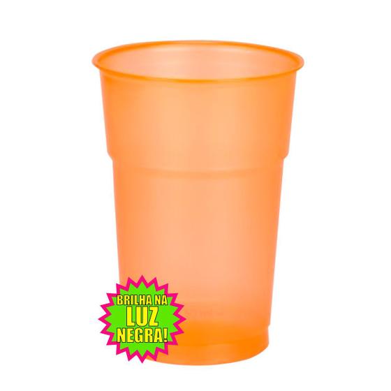 Imagem de Copo Neon Laranja Descartável 300ML - Kit 50 Unidades