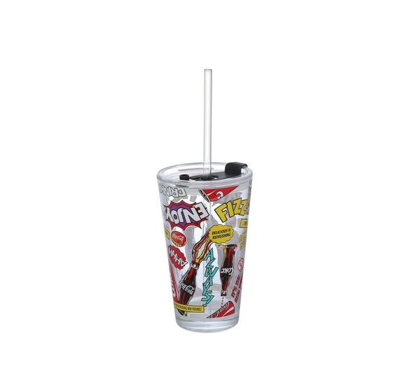 Imagem de Copo para Drink de Vidro com Canudo Coca 450ml Transparente