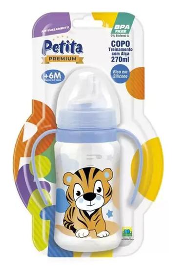 Imagem de Copo Petita Cristal Bico de Silicone com Alça 270ml Antivazamento - Menino e Menina