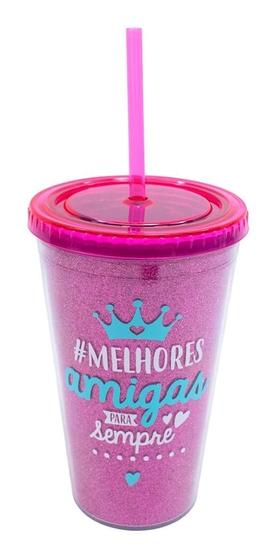 Imagem de Copo Pink Com Canudo Melhores Amigas 450ml - Projeto Kiwi