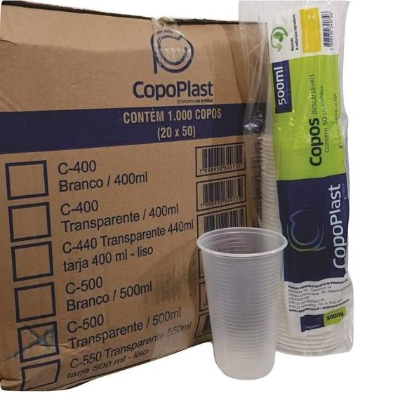 Imagem de Copo Plastico Descartavel Chopp 500 Ml Transp. Cx 1000 Uni