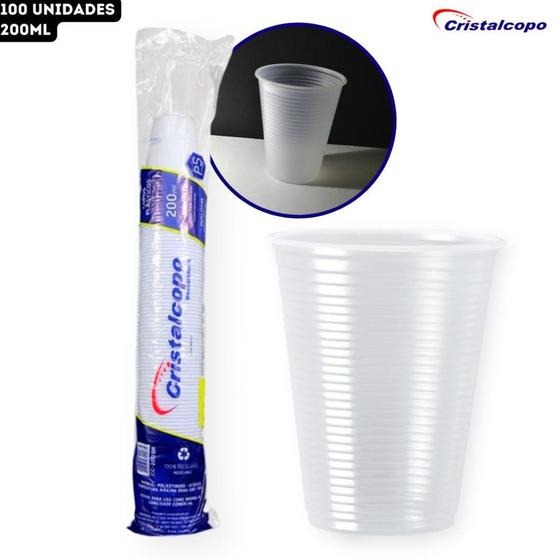 Imagem de Copo Plástico Descartável Estriado Transparente Água Café Cristalcopo - 200ml - pct 100 Unidades