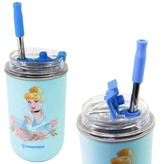 Imagem de Copo Princesa Cinderela Térmico Quente Gelado 300ml Com Tampa E Canudo Oficial Disney
