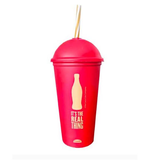 Imagem de Copo shake coca cola com tampa e canudo 500 ml.