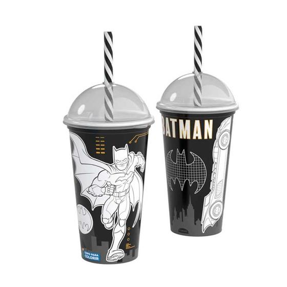 Imagem de Copo Shake com tampa e canudo Batman Plasútil 500ml