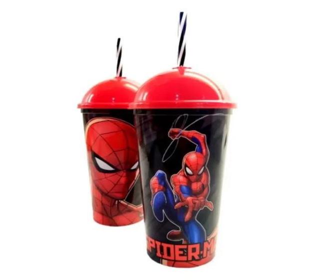 Imagem de Copo Shake Homem Aranha 500ml com Canudo - Vingadores Marve Plasútil - PANAMI