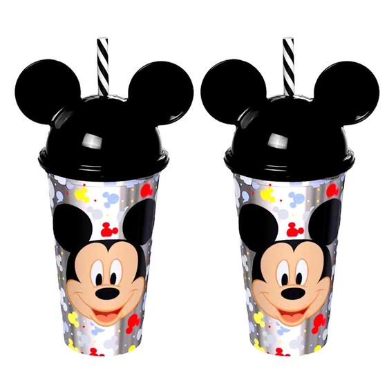Copo Shake Infantil com Canudo e Orelhas do Mickey 500ML - Kit com 2 - Plasútil Imagem de Copo Shake Infantil com Canudo e Orelhas do Mickey 500ML - Kit com 2