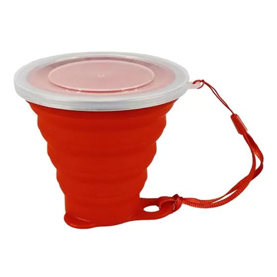 Imagem de Copo Silicone Dobrável Retrátil Ecológico Tampa Vermelho