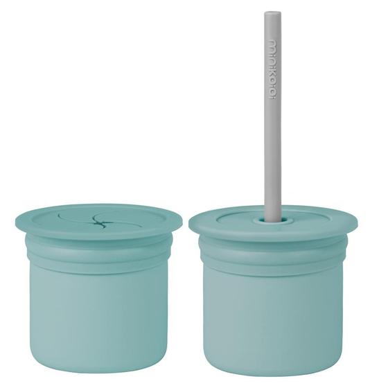 Imagem de Copo Snack com Canudo Silicone Sip + Snack Aqua Green e Grey - Minikoioi