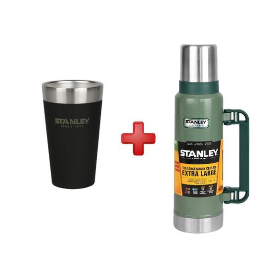 Imagem de Copo Stanley Inox de Cerveja Preto Fosco 473ml + Garrafa Steel Green 1,3 Litros