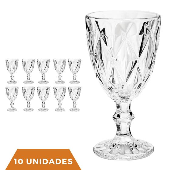 Imagem de Copo Taça Vidro Diamante Transparente Para Agua 300ml 10Un