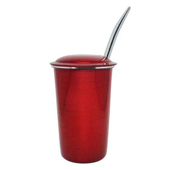 Imagem de Copo Tereré Alumínio Vermelho + Bomba Metal 19cm