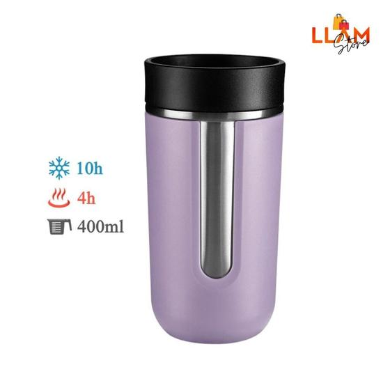 Imagem de Copo Térmico 400ml com Tampa Antivazamento em Aço Inox Parede Dupla