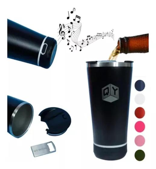 Imagem de Copo Termico 420ml Caixa Som Bluetooth Tampa Abridor Cerveja - QY WENG