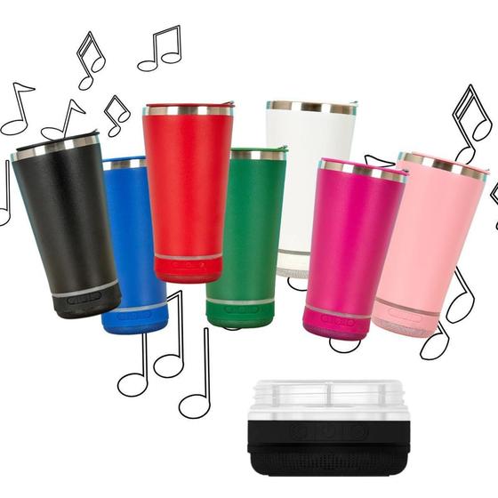 Imagem de Copo Termico 420ml Caixa Som Bluetooth Tampa Abridor Cerveja