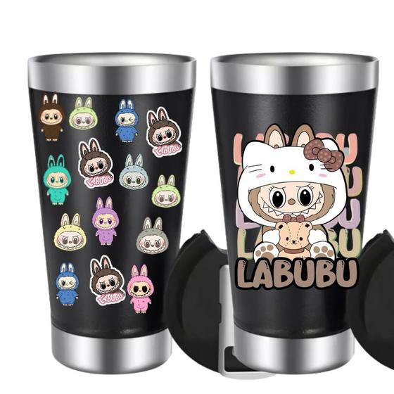 Imagem de Copo Térmico 475 ml Labubu Com Tampa e Abridor de Garrafa Personalizado