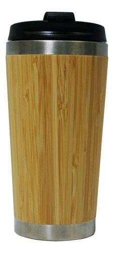 Imagem de Copo Térmico Aço Inox Bambu Isolamento A Vácuo Tampa Plástica 400ml