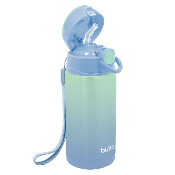 Imagem de Copo Térmico Buba Parede Dupla com Canudo de Silicone Cor Azul Degrade 400ml