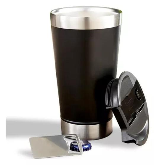 Imagem de Copo Termico C/ Tampa E Abridor 473ml Aço Inox Cor Preto SEM MARCA