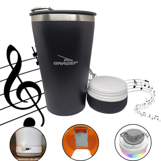 Imagem de Copo Térmico com caixa de som Bluetooh 473 ML Conserva bebida