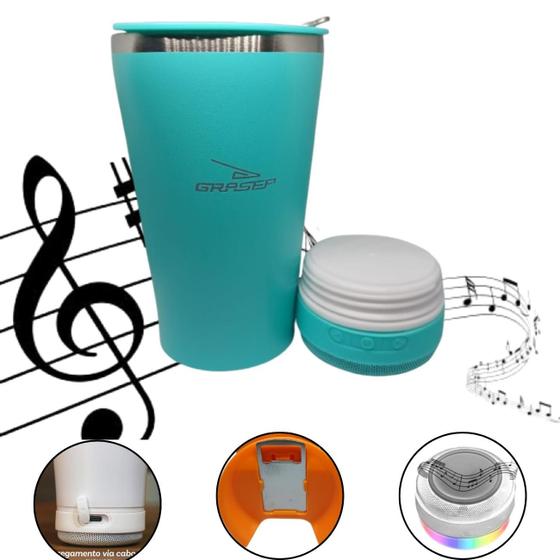 Imagem de Copo Térmico com caixa de som Bluetooh 473 ML Conserva bebida